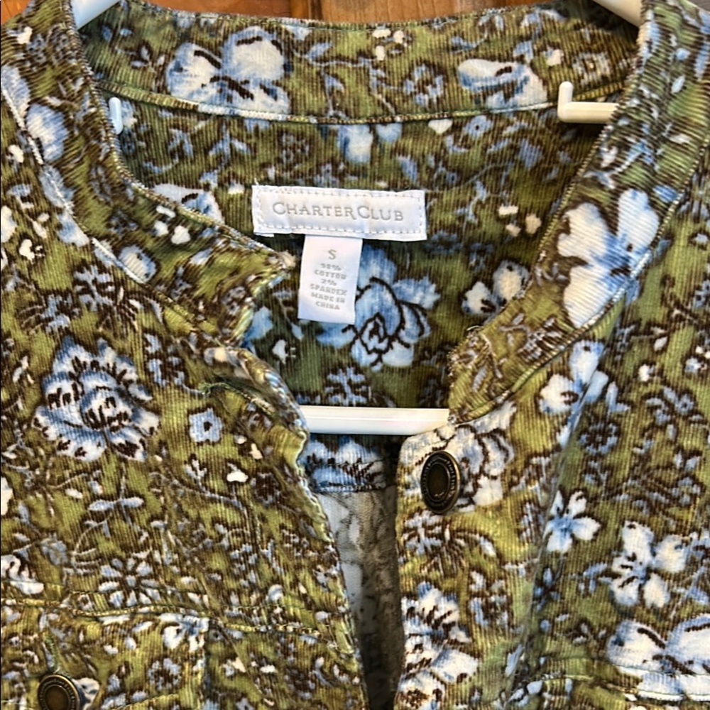 Charter Club Floral Corduroy Jacket - Green and White